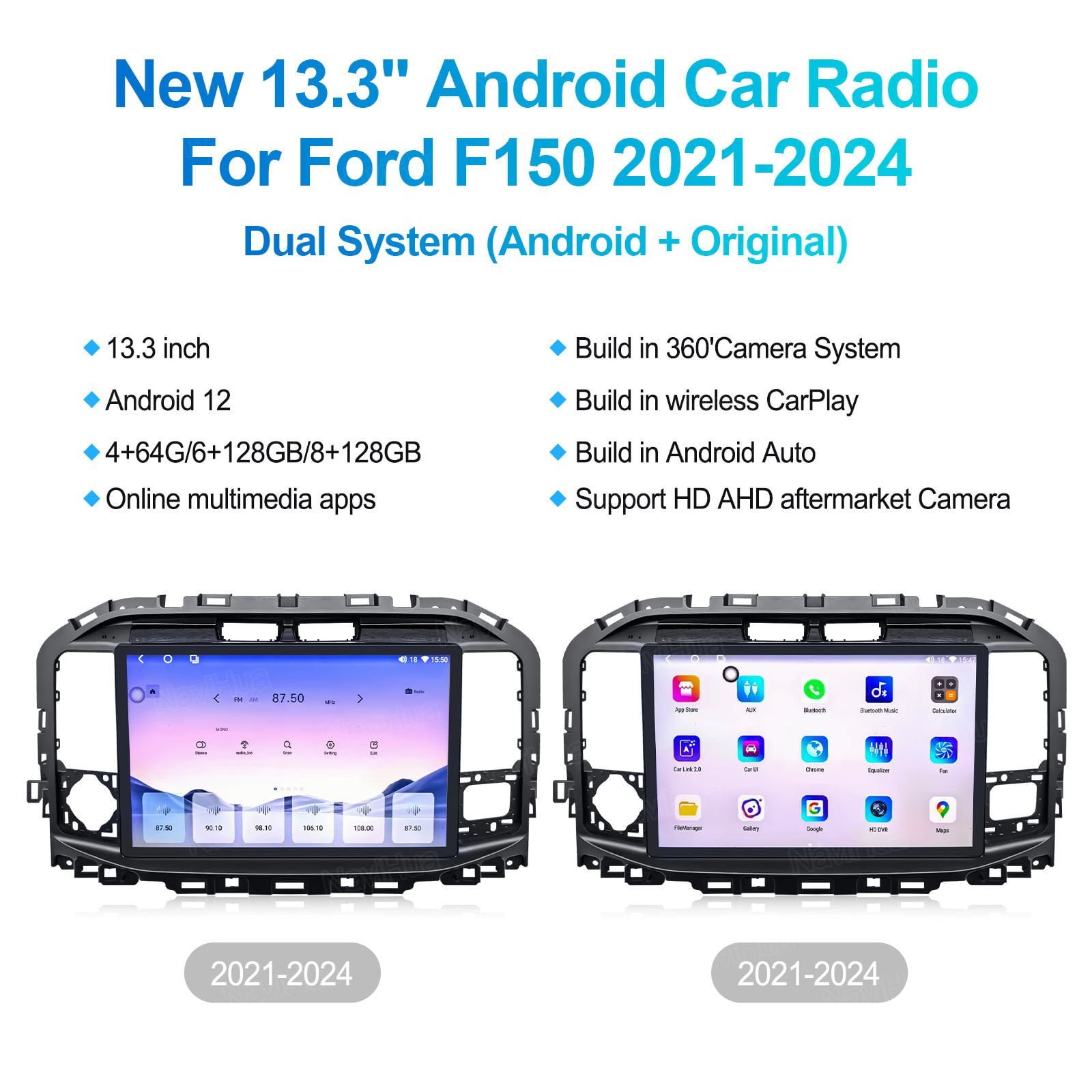 Android Navigation Screen for Ford F-150 F150 2021-2024