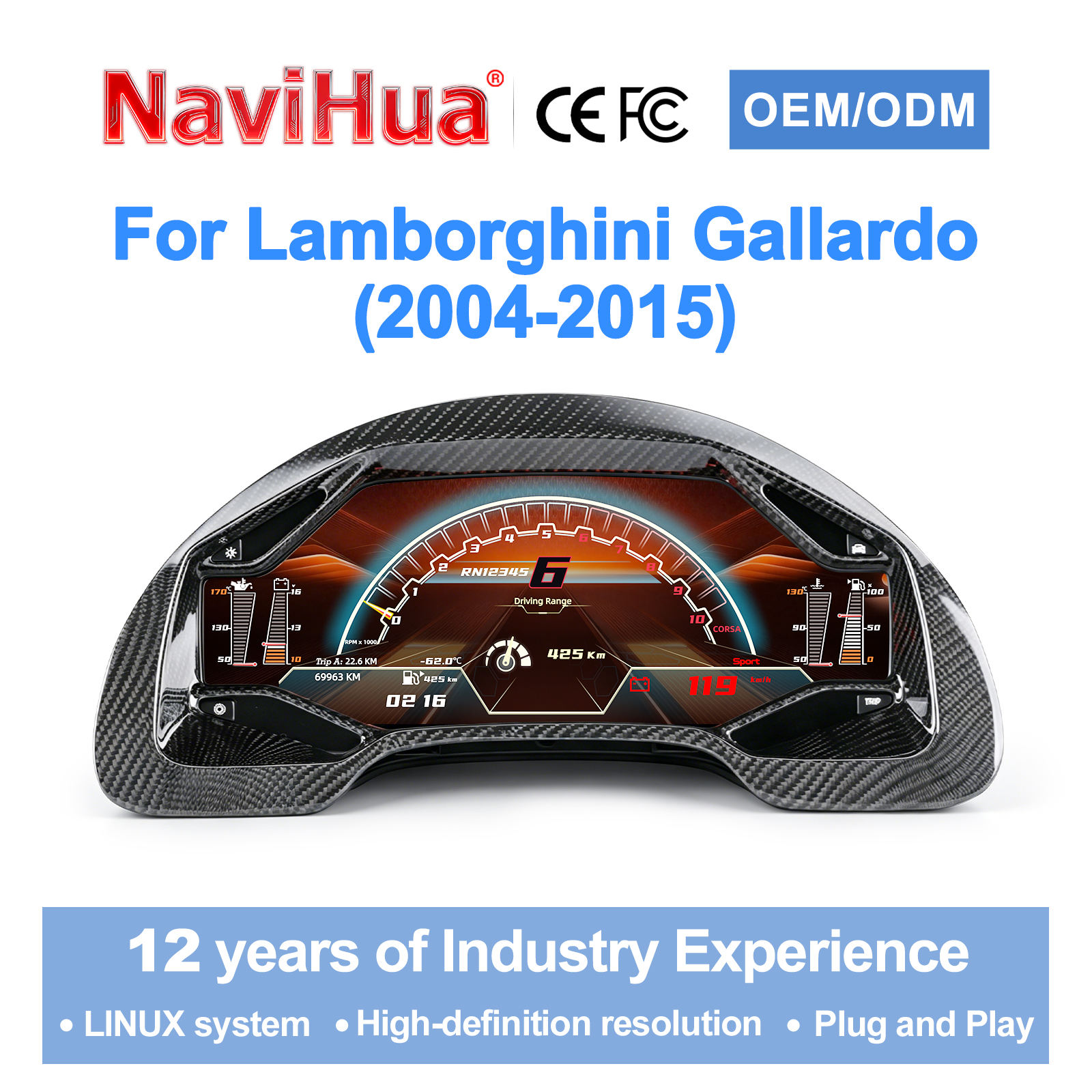 Digital Instrument Cluster for Lamborghini 2004-2015 image 2