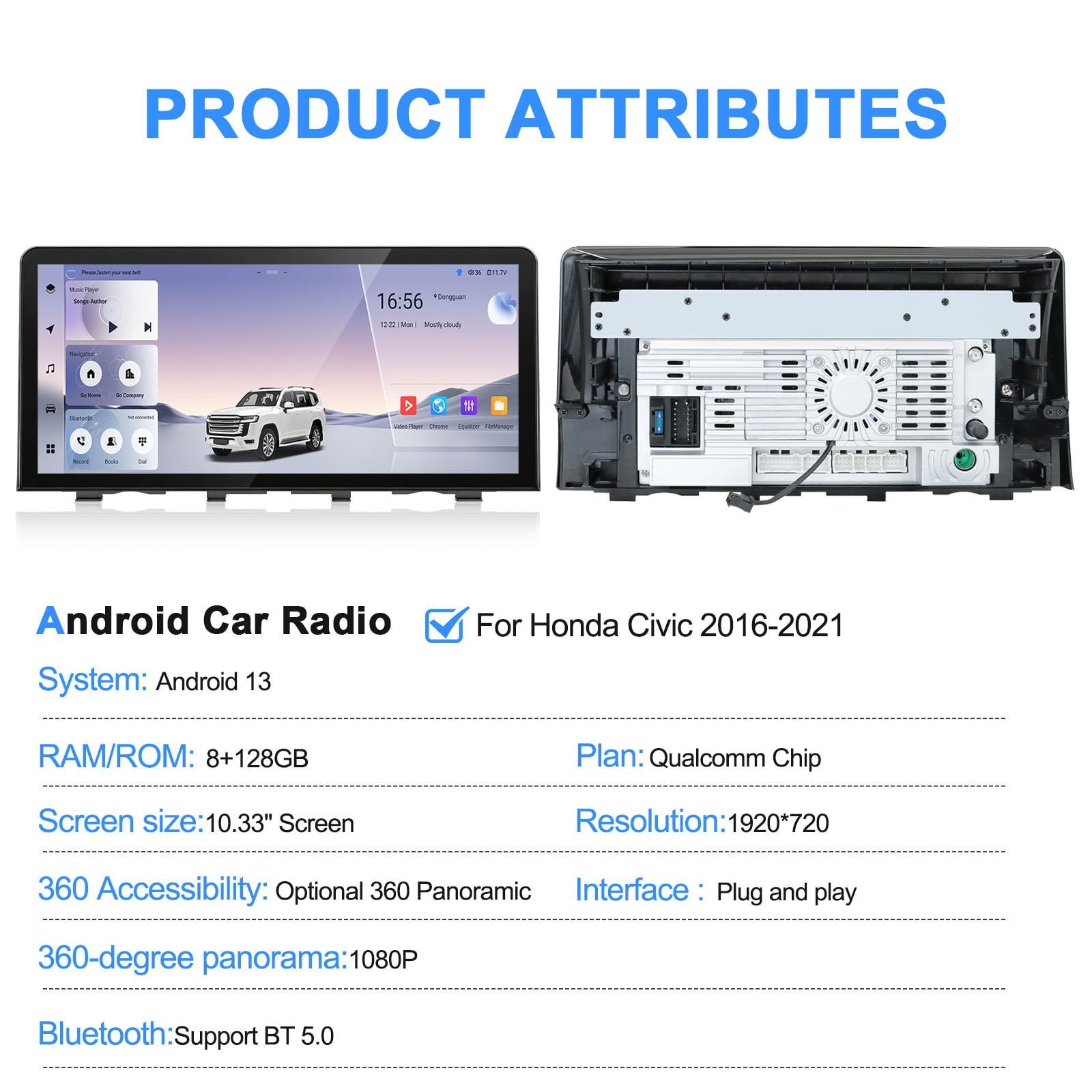 Android Navigation Screen for Honda Civic 2016-2021